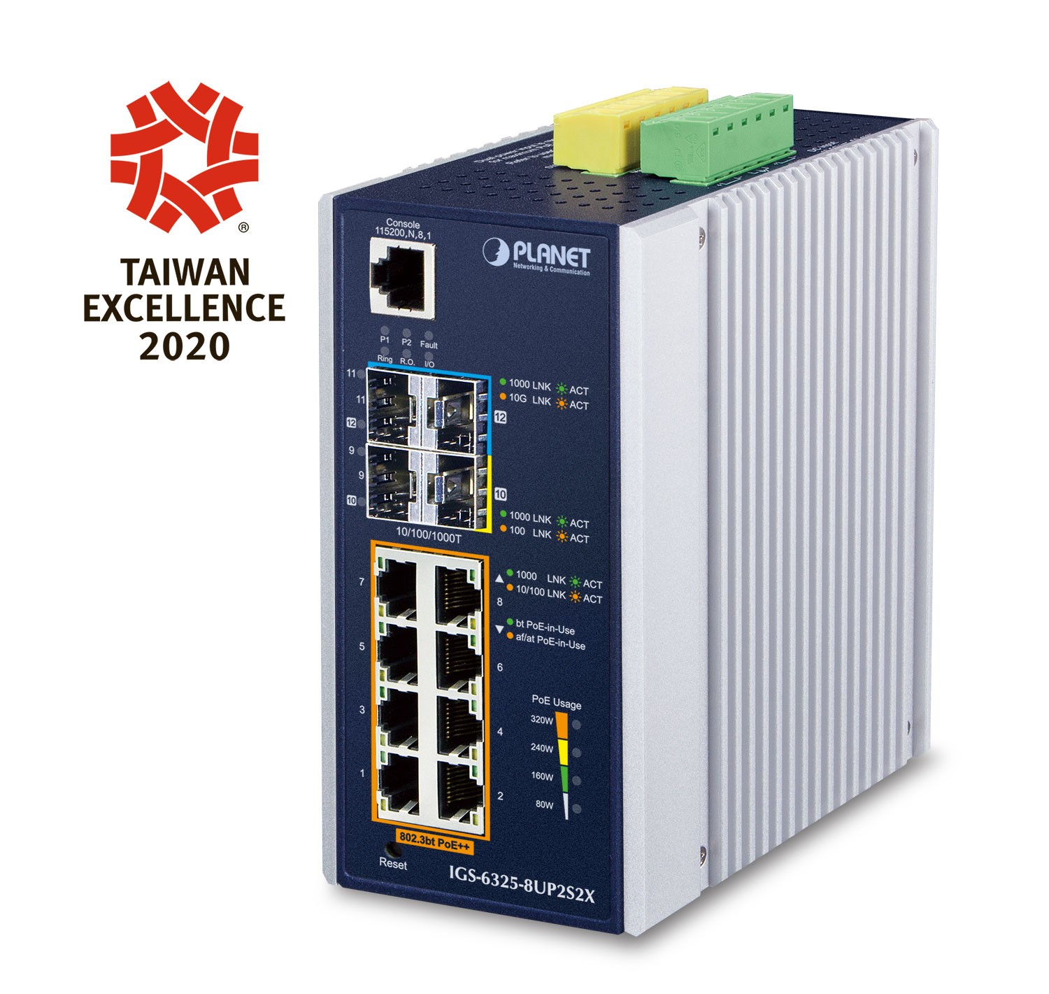 PLANET IP30 DIN-rail Industrial L3 8P Managed Gigabit Ethernet (10/