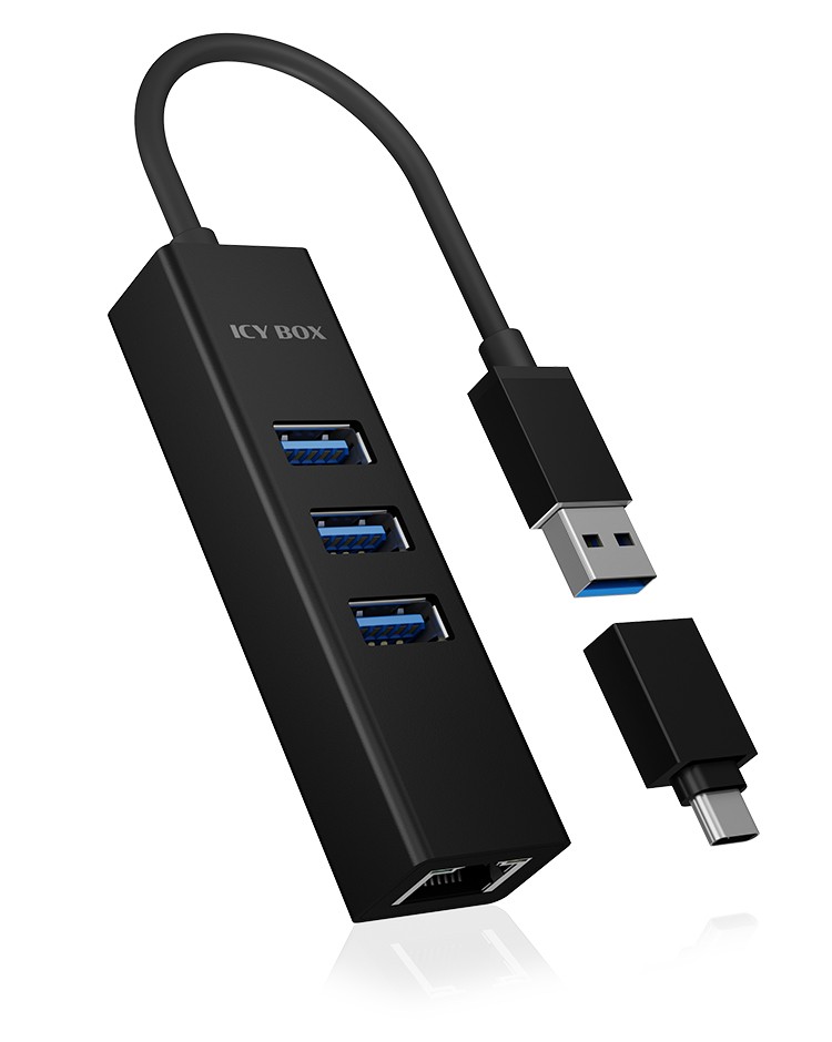ICY BOX IB-HUB1419-LAN USB-Hub 4 Port USB-A, RJ45 USB 3.1 Gen1 5 GBit/