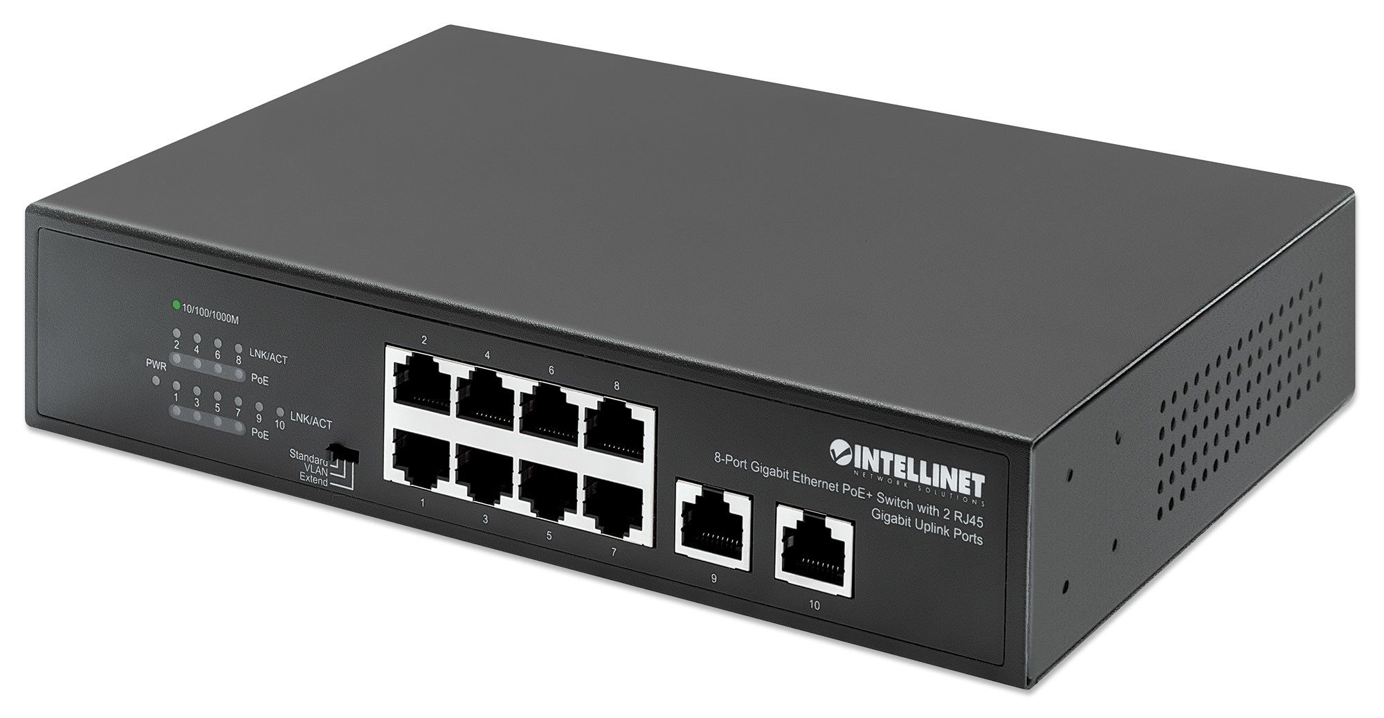 Intellinet 8-Port Gigabit Ethernet PoE+ Switch with 2 RJ45 Gigabit