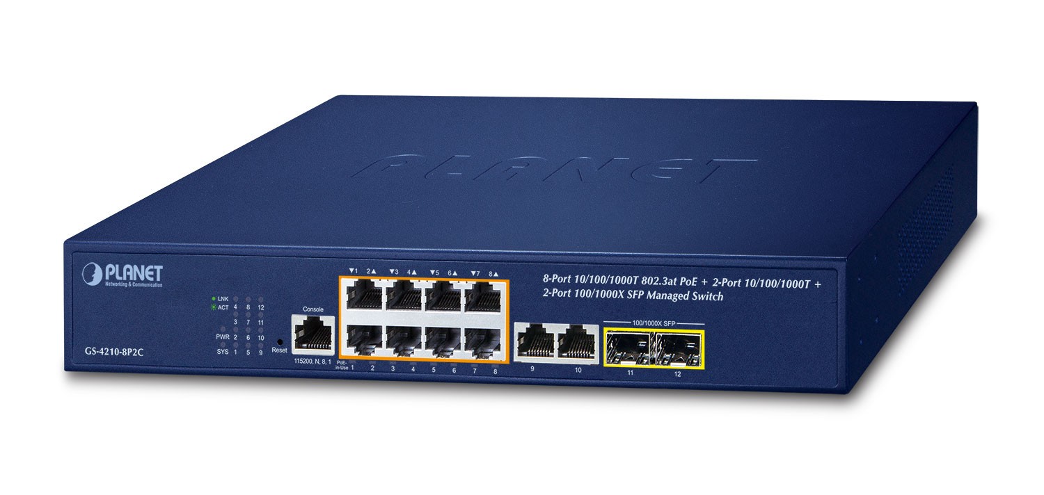 PLANET IPv4/IPv6, 8-Port Managed L2/L4 Gigabit Ethernet (10/100/1000)