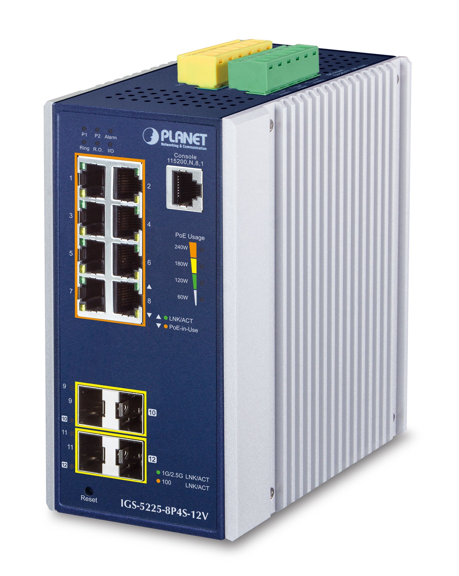 PLANET Industrial 8-Port GE PoE+ 2*1G SFP+ 2*2,5G SFP - 8-Port