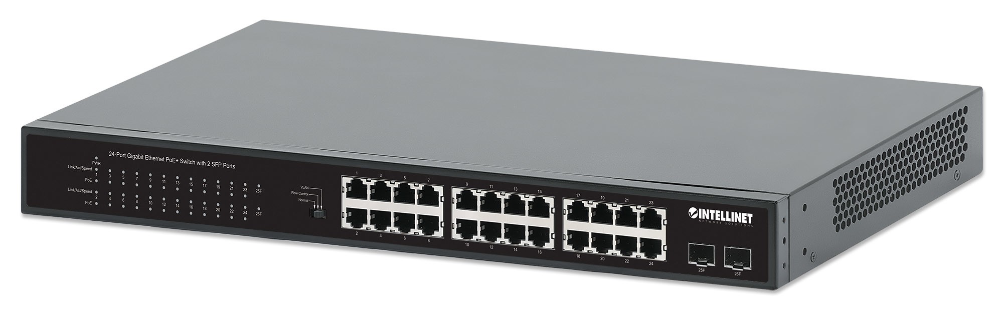 INTELLINET 24Port Gigabit PoE+ Switch 2x1G SFP 370 W