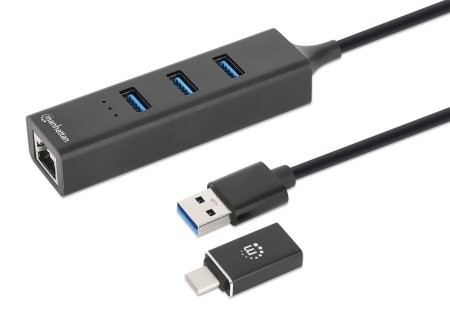 Manhattan USB-C & USB-A Combo Dock/Hub, Ports (4): Ethernet and USB-A