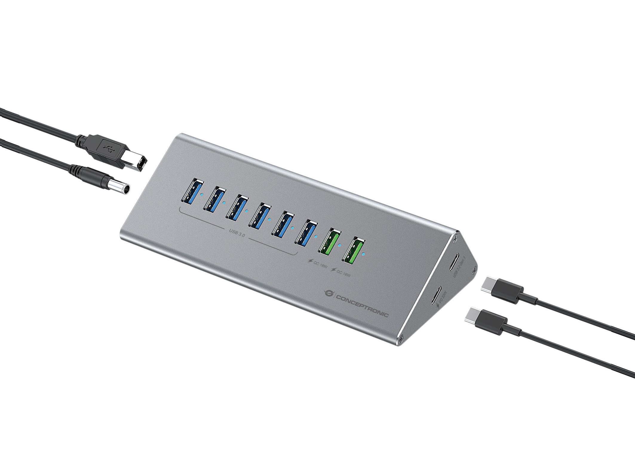 Conceptronic HUBBIES18G 10-in-1 60W USB 3.0 Hub Charger Combo, 2-in-1