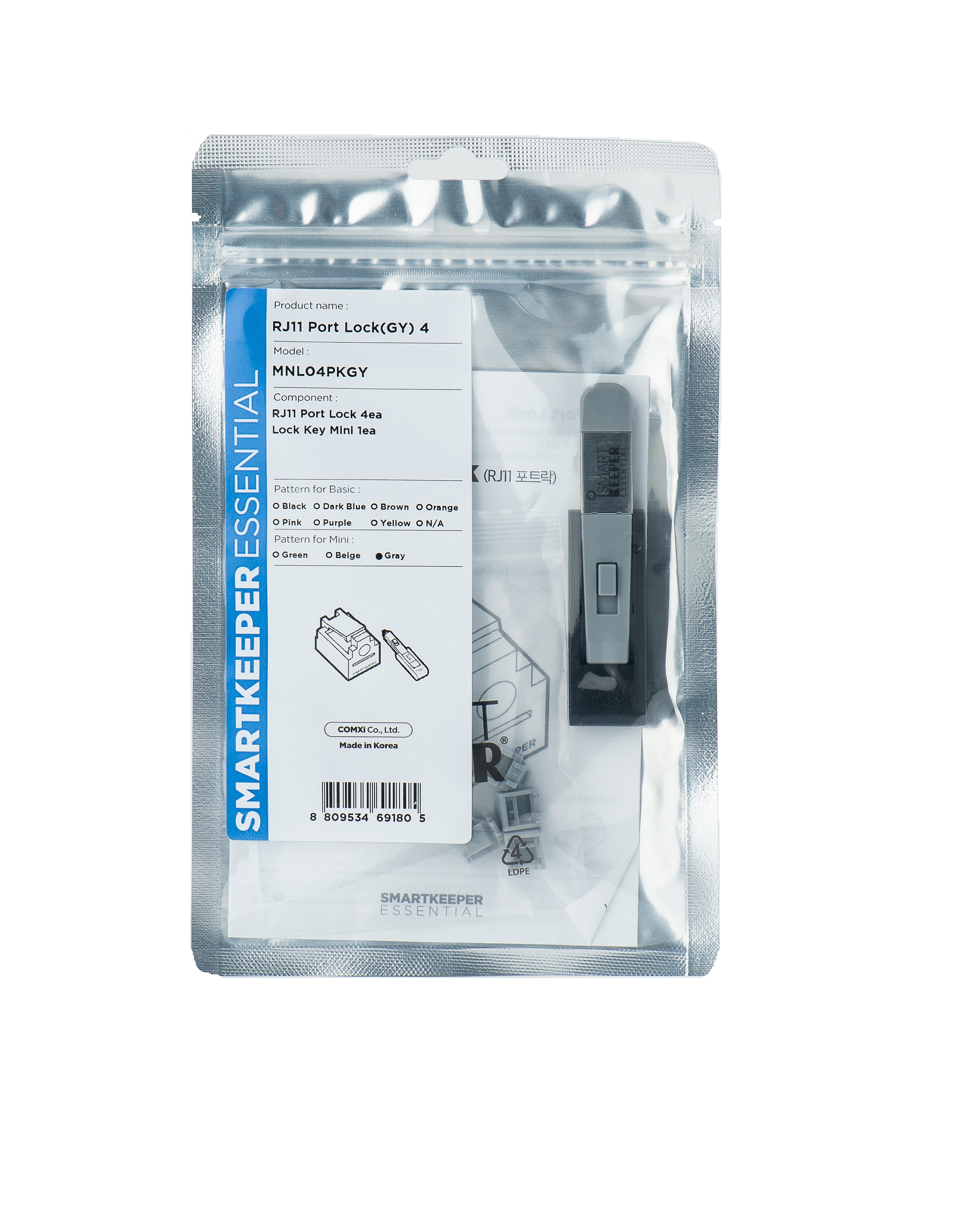 Smartkeeper MNL04PKGY port blocker Port blocker + key RJ-11 Grey