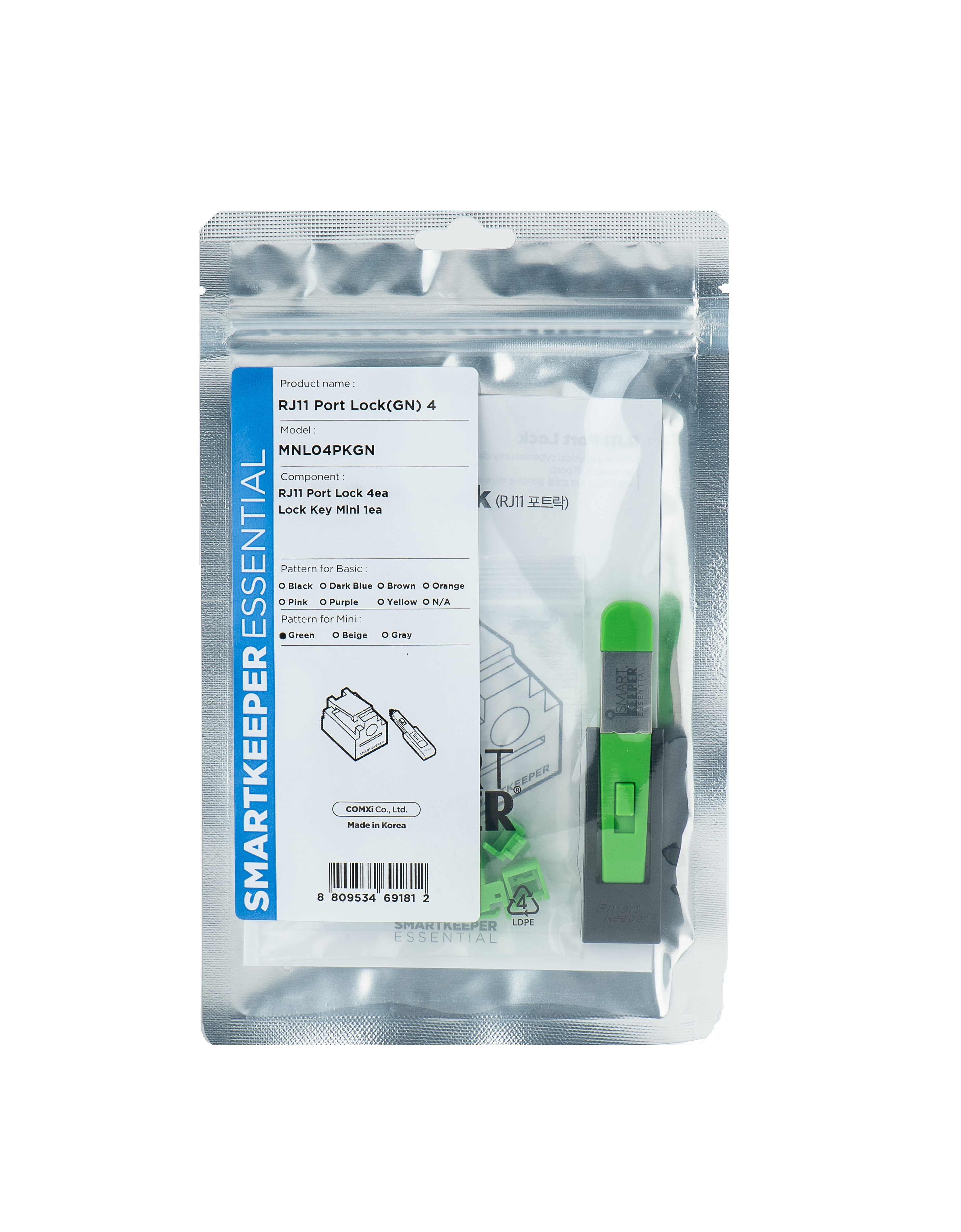 SmartKeeper Mini "RJ11 Port" Blocker grün 4 Stk.+Key