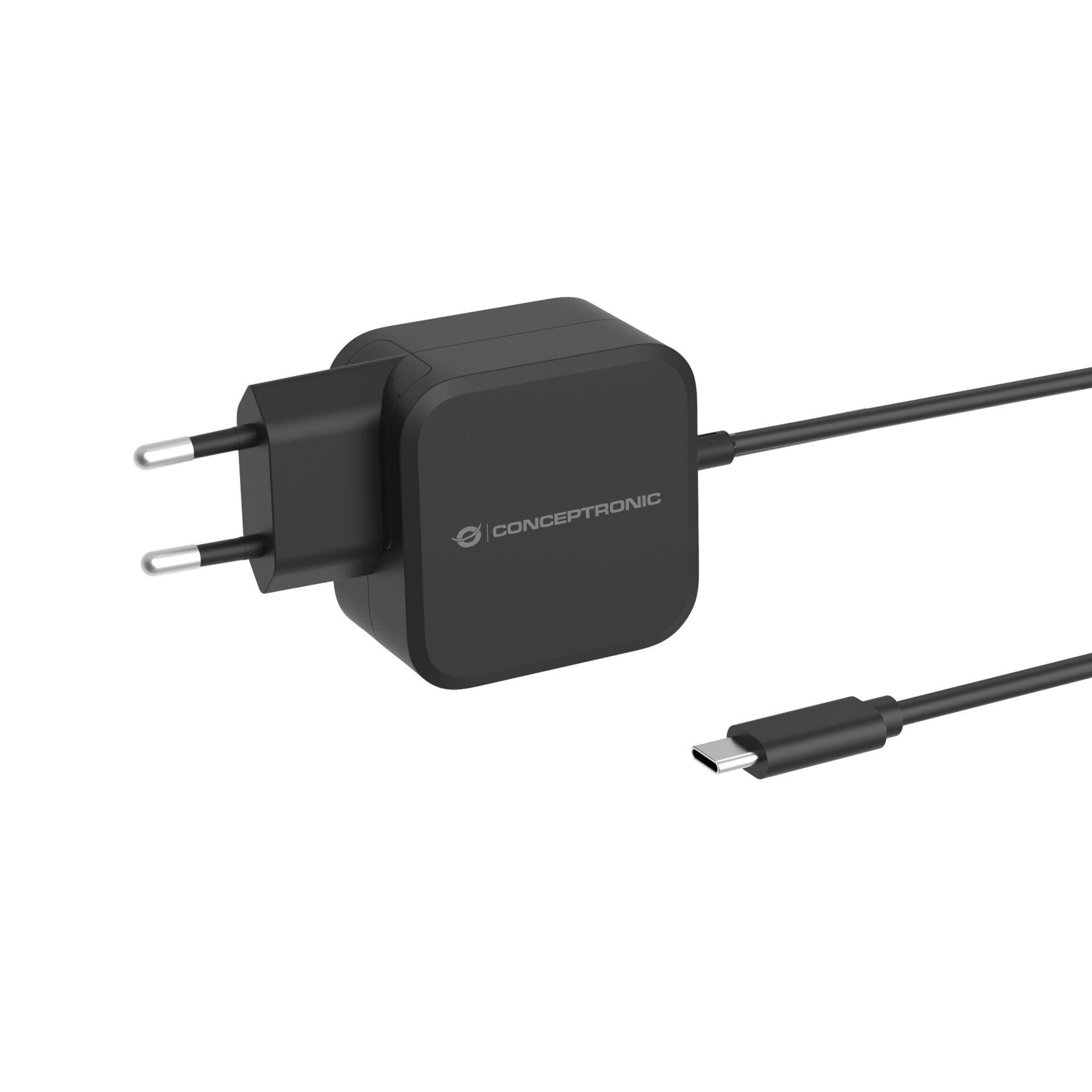 Conceptronic OZUL04BE 67W GaN USB PD Charger, Built-in USB-C Cable -