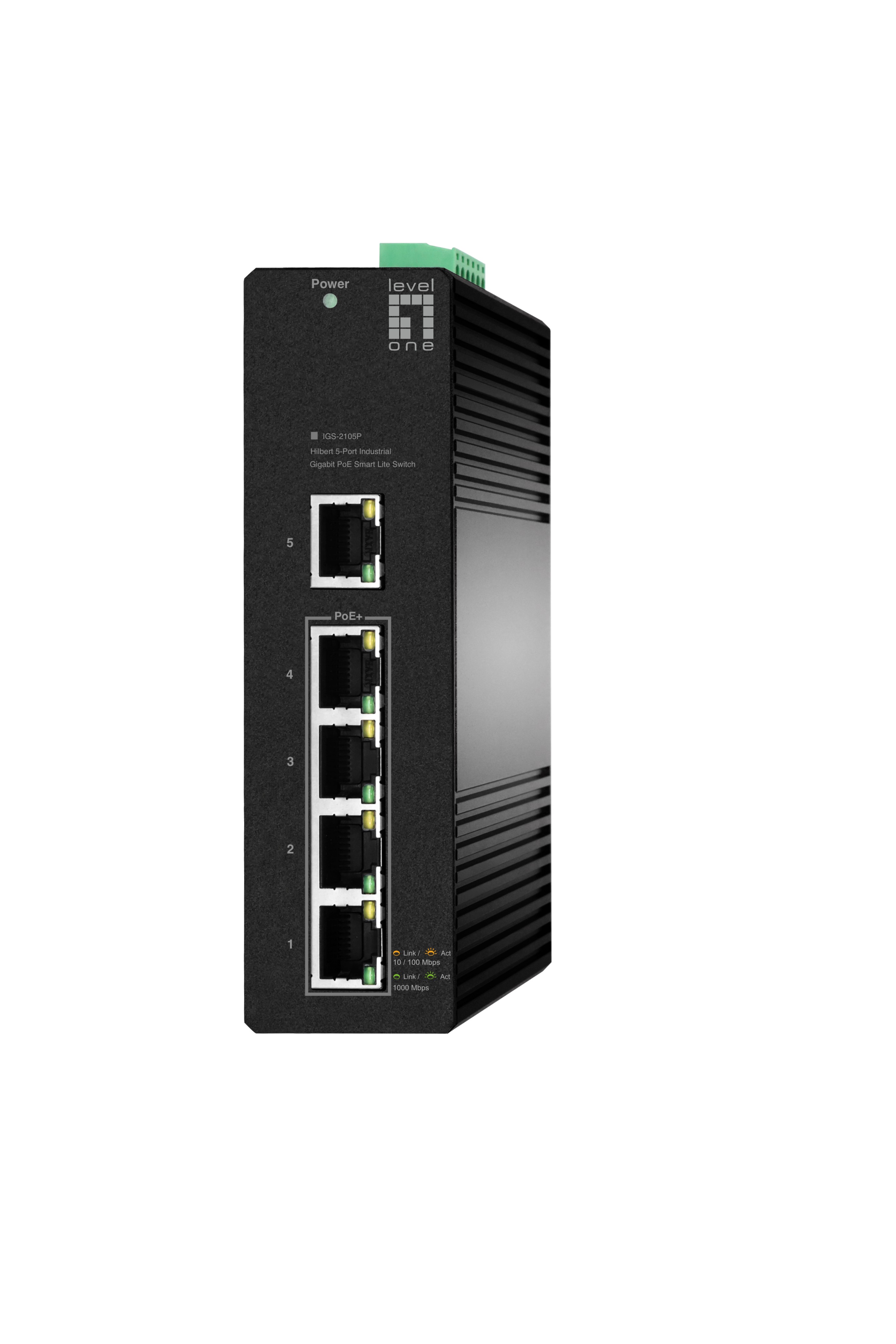 LevelOne Hilbert 5-Port Industrial Gigabit PoE Smart Lite Switch, 4