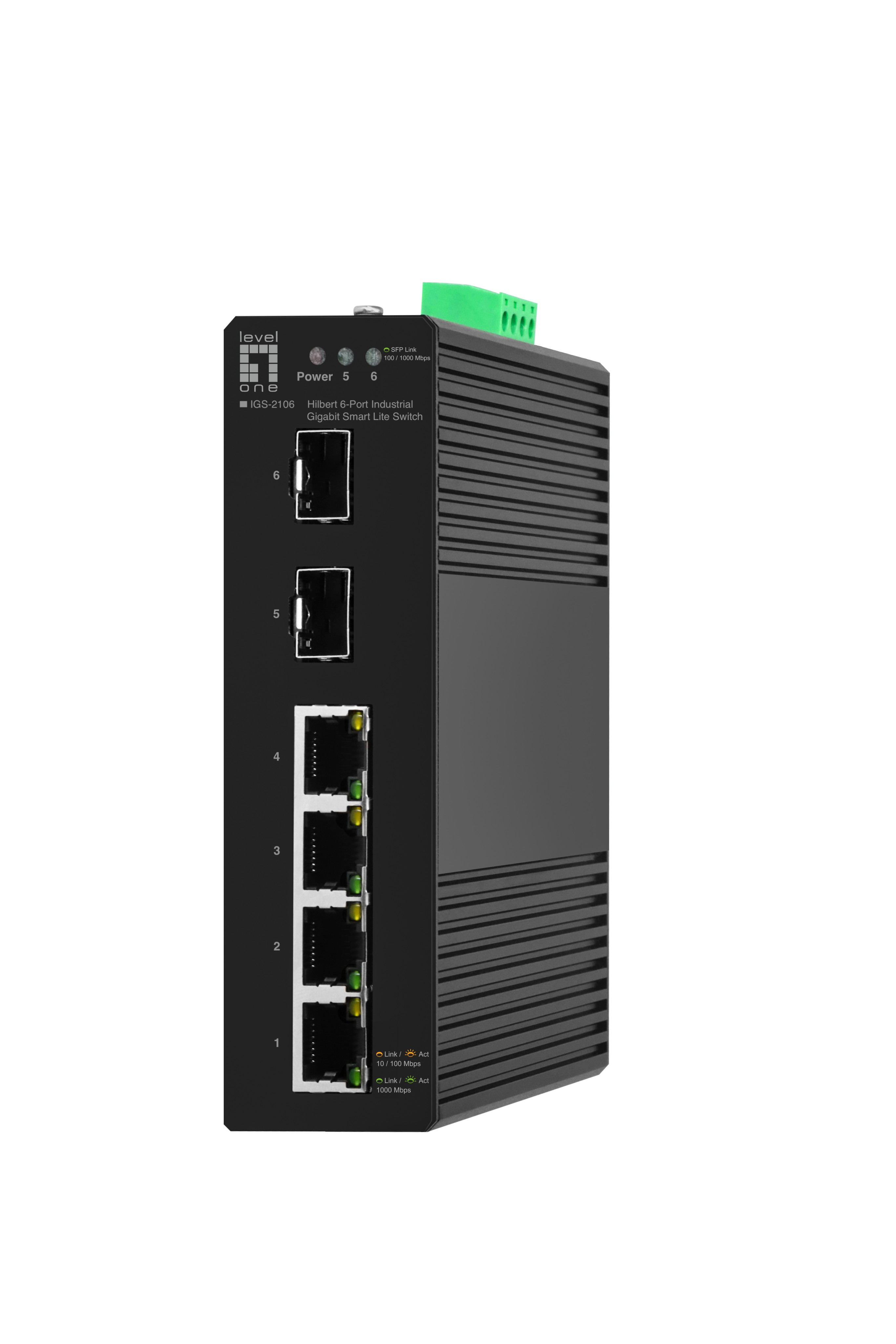 LevelOne Hilbert 6-Port Industrial Gigabit Smart Lite Switch, 4x RJ45,