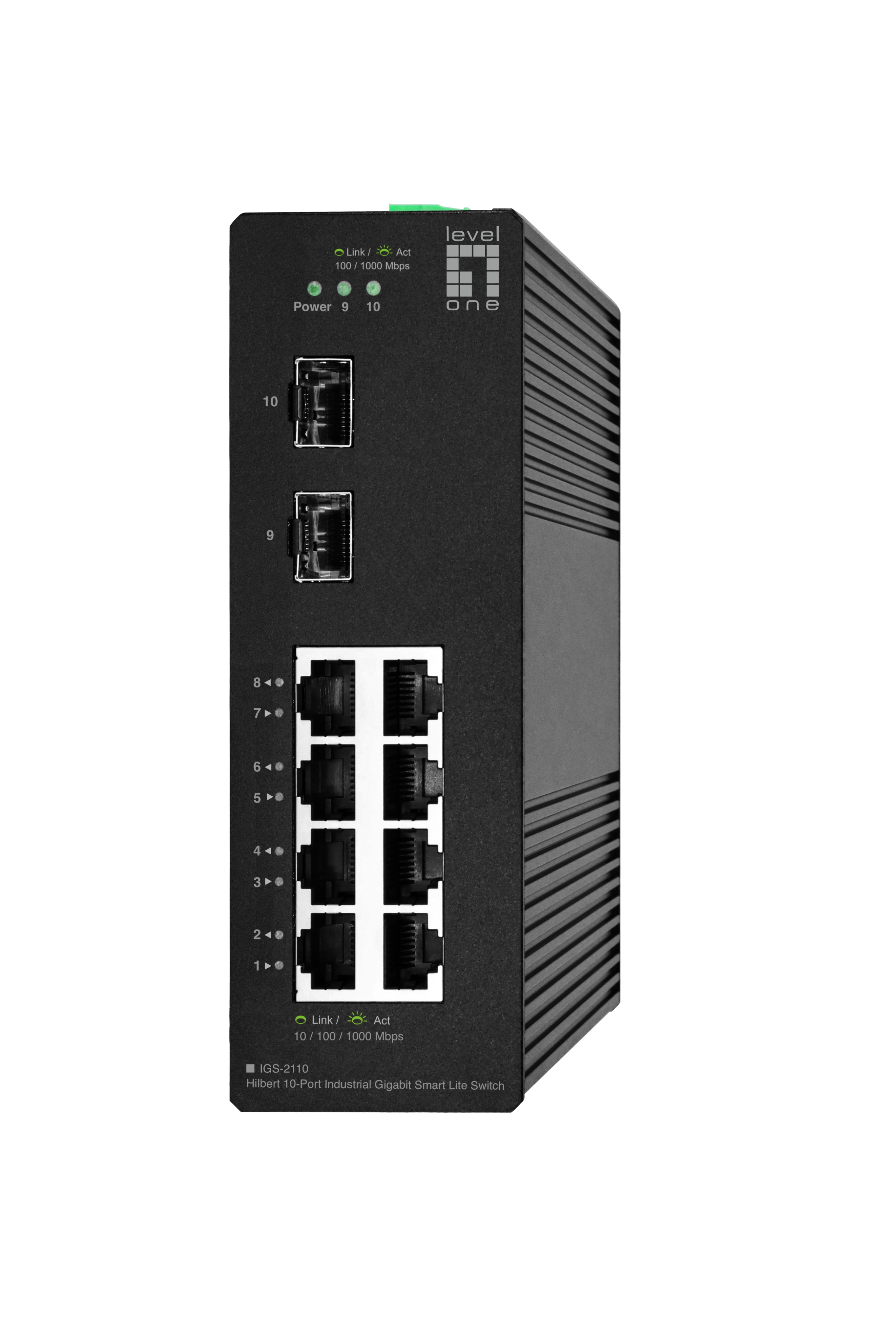LevelOne Hilbert 10-Port Industrial Gigabit Smart Lite Switch, 8x