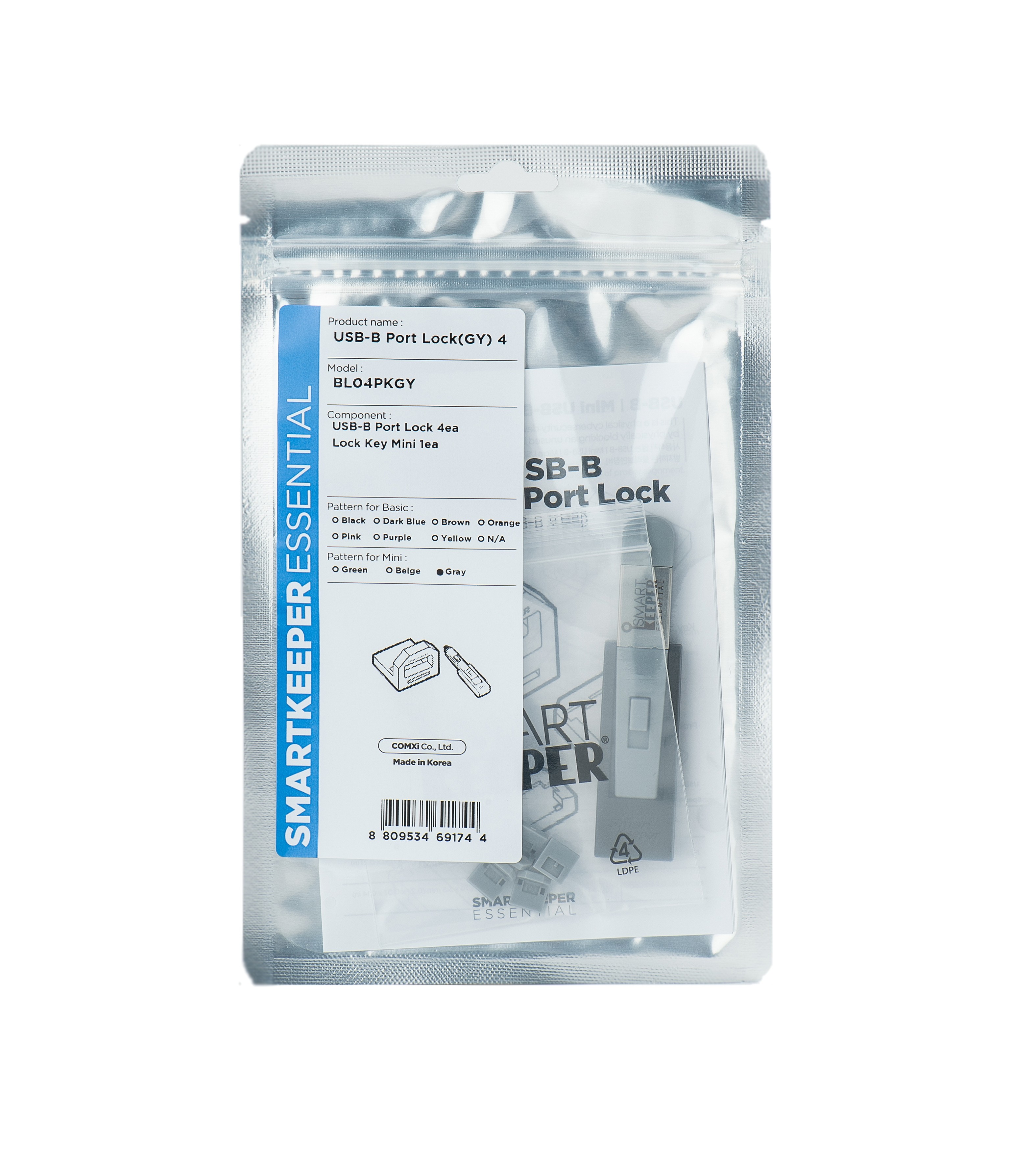 Smartkeeper BL04PKGY port blocker Port blocker + key USB Type-B Grey