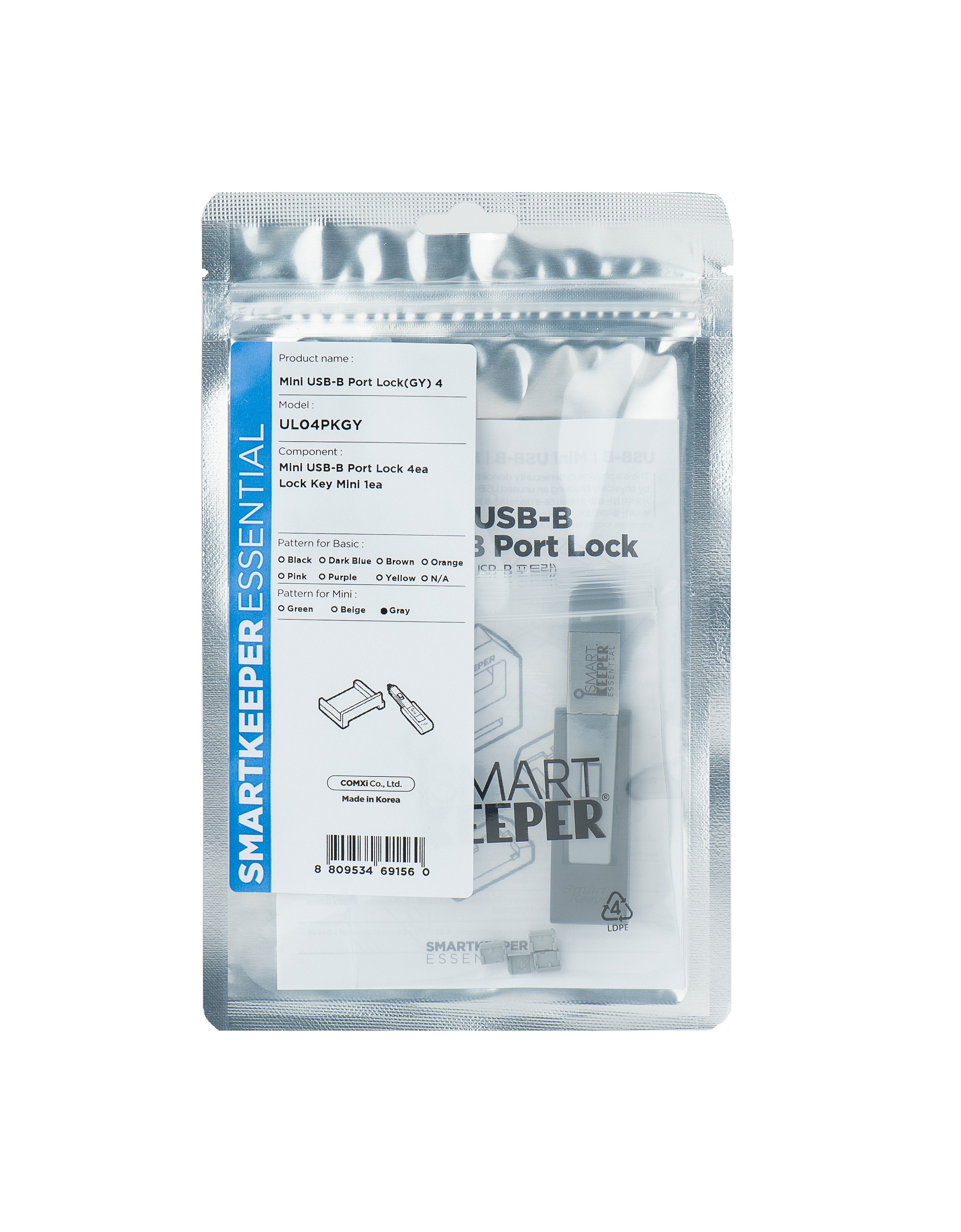 SmartKeeper Mini "Mini USB-B Port" Blocker grau 4 Stk.+Key