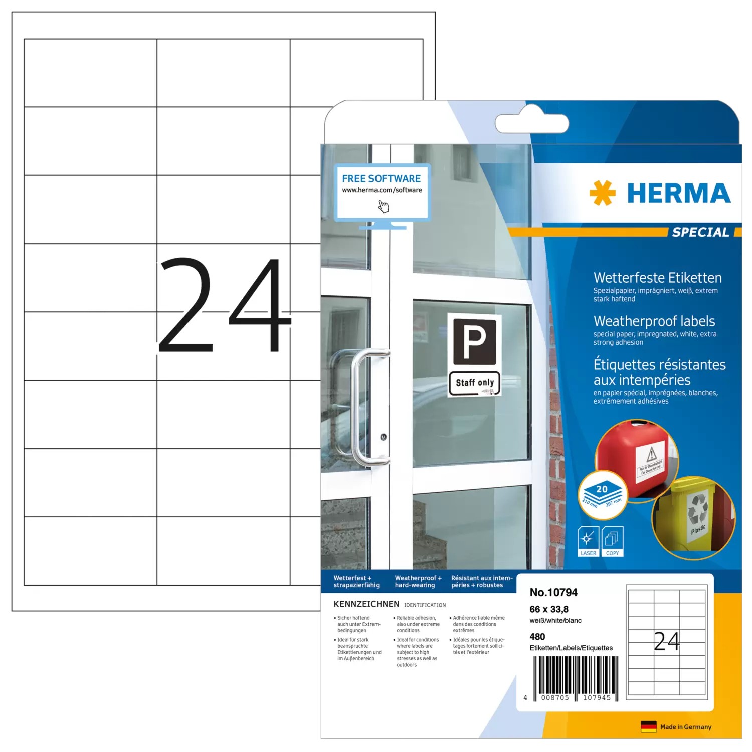 HERMA wetterfeste Etiketten weiß 66,0 x 33,8 mm