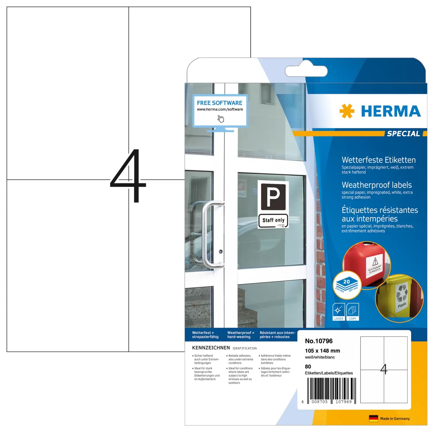 HERMA 10796 self-adhesive label Rectangle Permanent White 80 pc(s) -