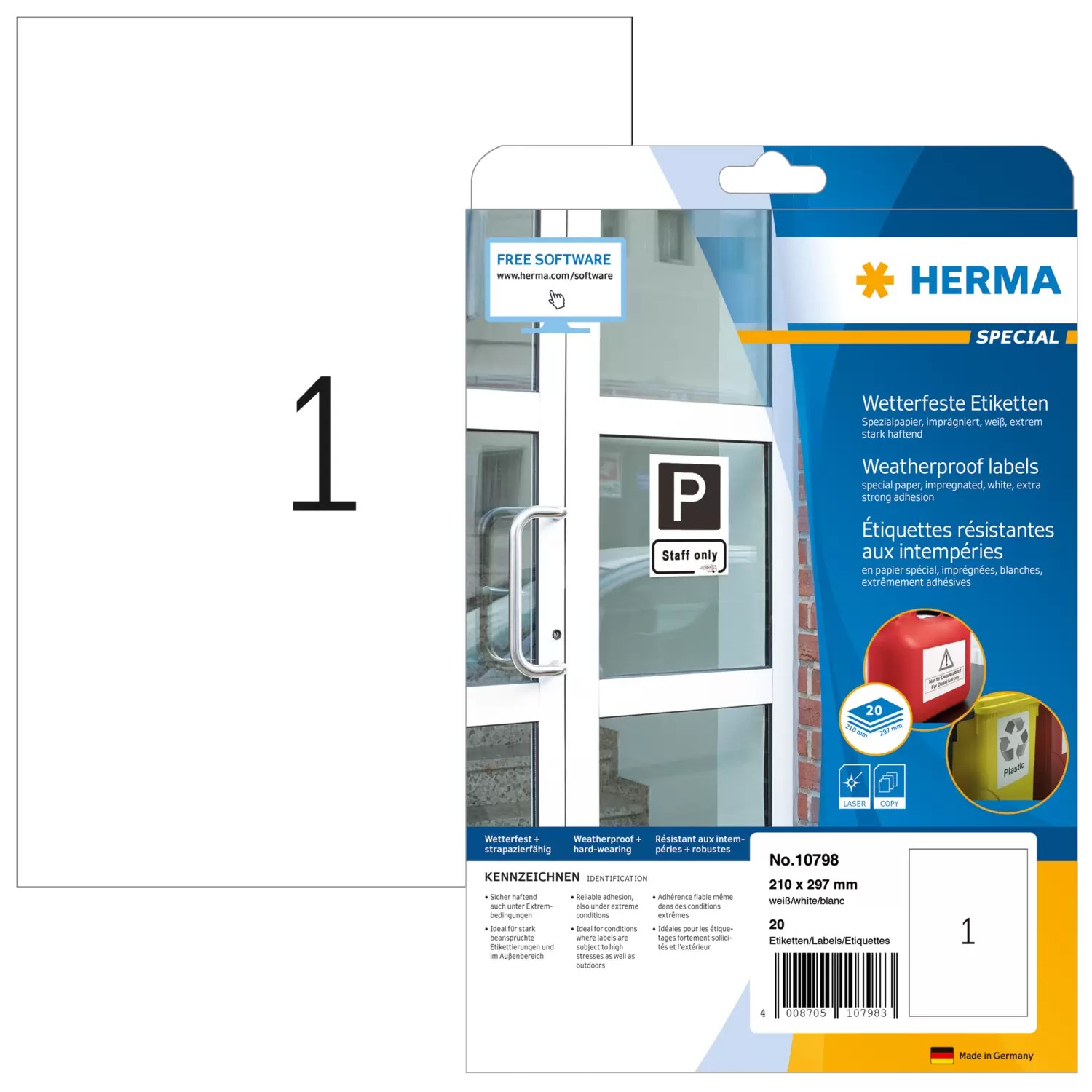 HERMA 10798 self-adhesive label Rectangle Permanent White 20 pc(s) -