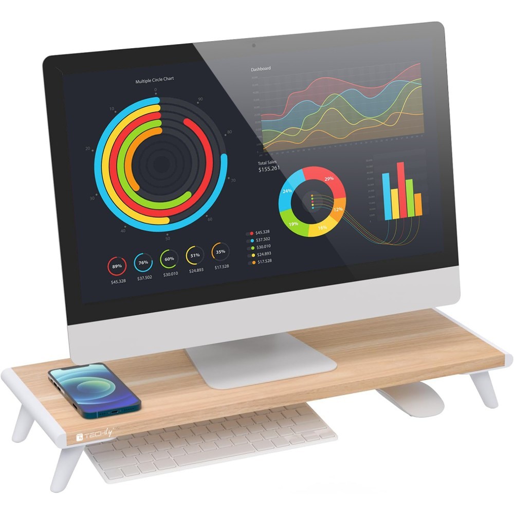Techly ICA-MS 389 monitor mount / stand Desk White, Wood - Techly ICA-