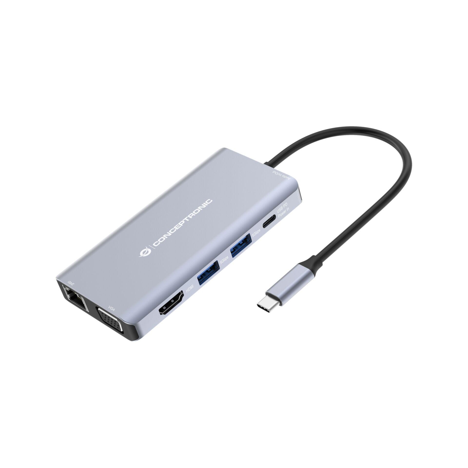 Conceptronic DONN20G 10-in-1 USB 3.2 Gen 1 Docking Station, HDMI, VGA,