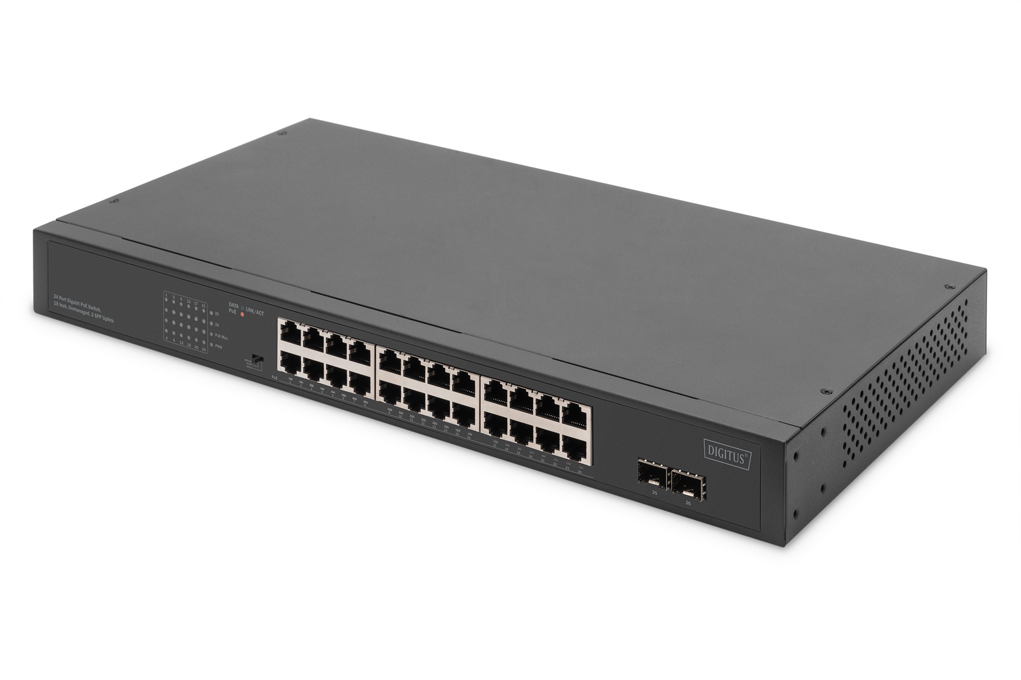 Digitus 24-Port Gigabit Netzwerkswitch, 19 Zoll, unmanaged,2 Uplink