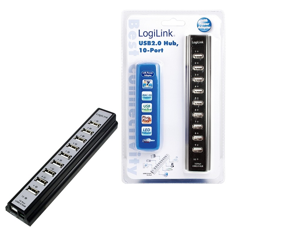 LogiLink UA0096 interface hub 480 Mbit/s Black - LogiLink UA0096, 480