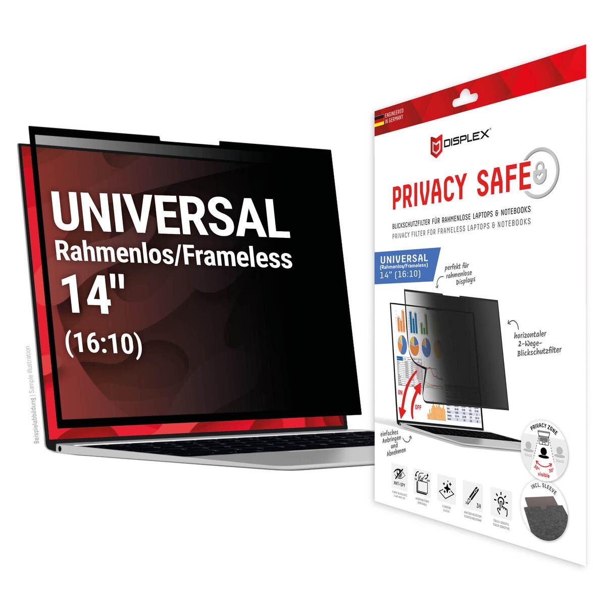 Displex PRIVACY SAFE removable 2-way privacy filter for Laptop/