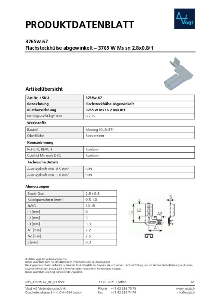 Vogt Verbindungstechnik 3765w.67 Flachsteckhülse gewinkelt