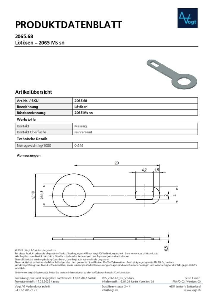 Vogt Verbindungstechnik 2065 Ms sn Lötöse Kontaktoberfläche