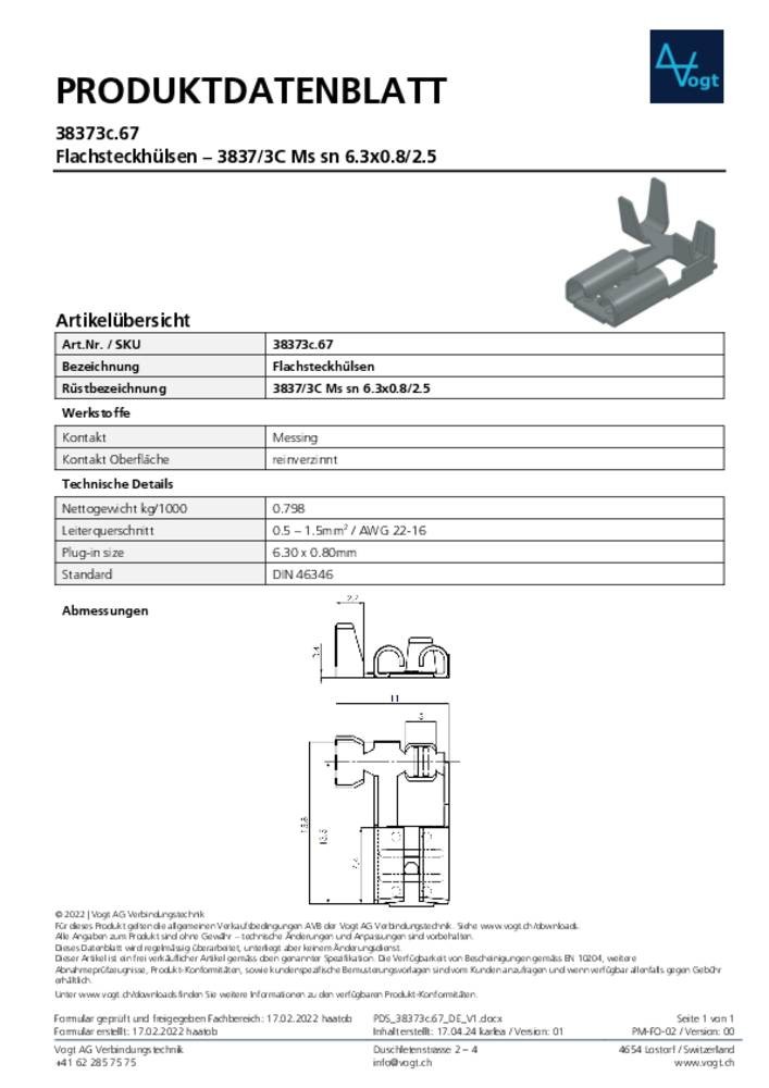 Vogt Verbindungstechnik 38373c.67 Flachsteckhülse Steckbreite: 6.