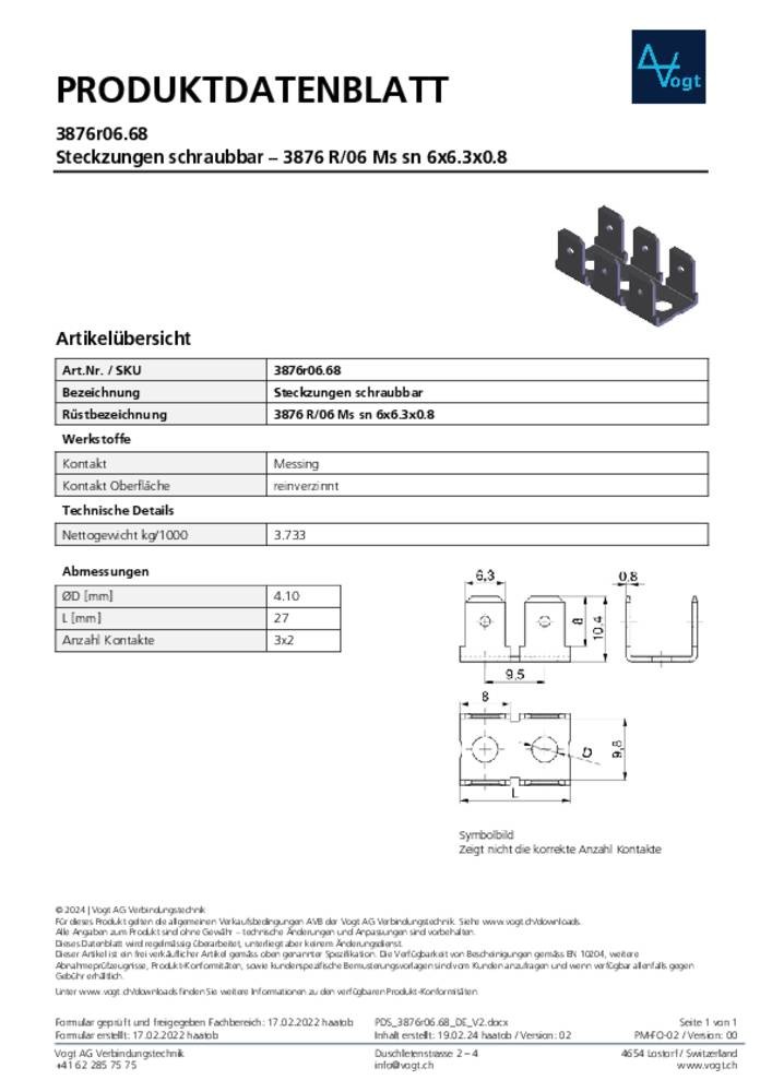 Vogt Verbindungstechnik 3876r06.68 Steckzunge 250St.