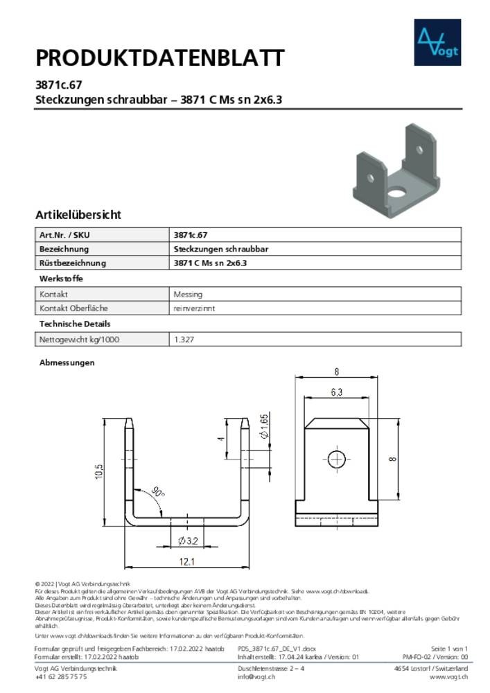 Vogt Verbindungstechnik 3871c.67 Steckzunge Steckdicke: 0.8mm 90°