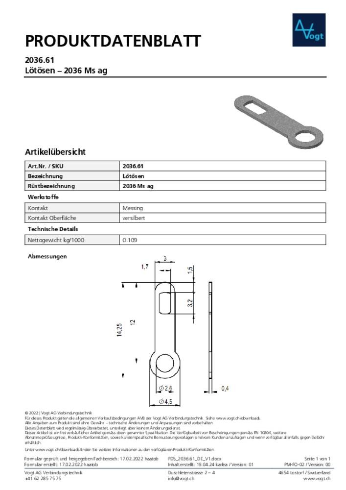 Vogt Verbindungstechnik 2036 Ms ag D2,6 Lötöse Kontaktoberfläche