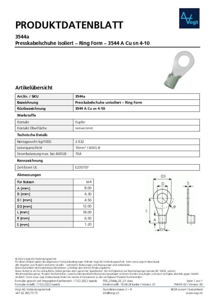 Vogt Verbindungstechnik 3544a Presskabelschuh Querschnitt (max.)=2.