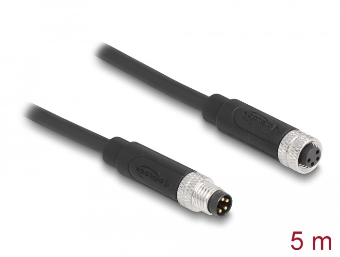 DELOCK M8 4 Pin Kabel A-kodiert St. zu Bu. PUR (TPU) 5 m