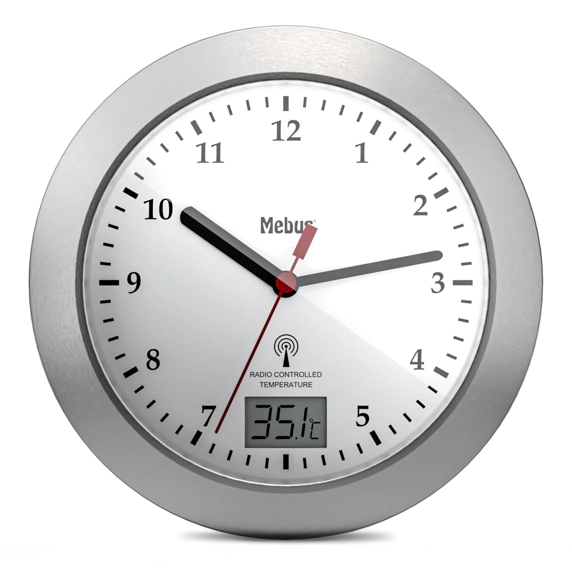 Mebus 41124 Funk Wanduhr 17cm x 60mm Silber Badezimmer-/Feuchtraum