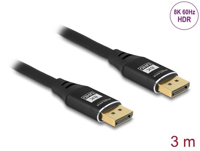 DeLOCK Câble DisplayPort 8K 60 Hz 3 m métal noir - DeLOCK Câble