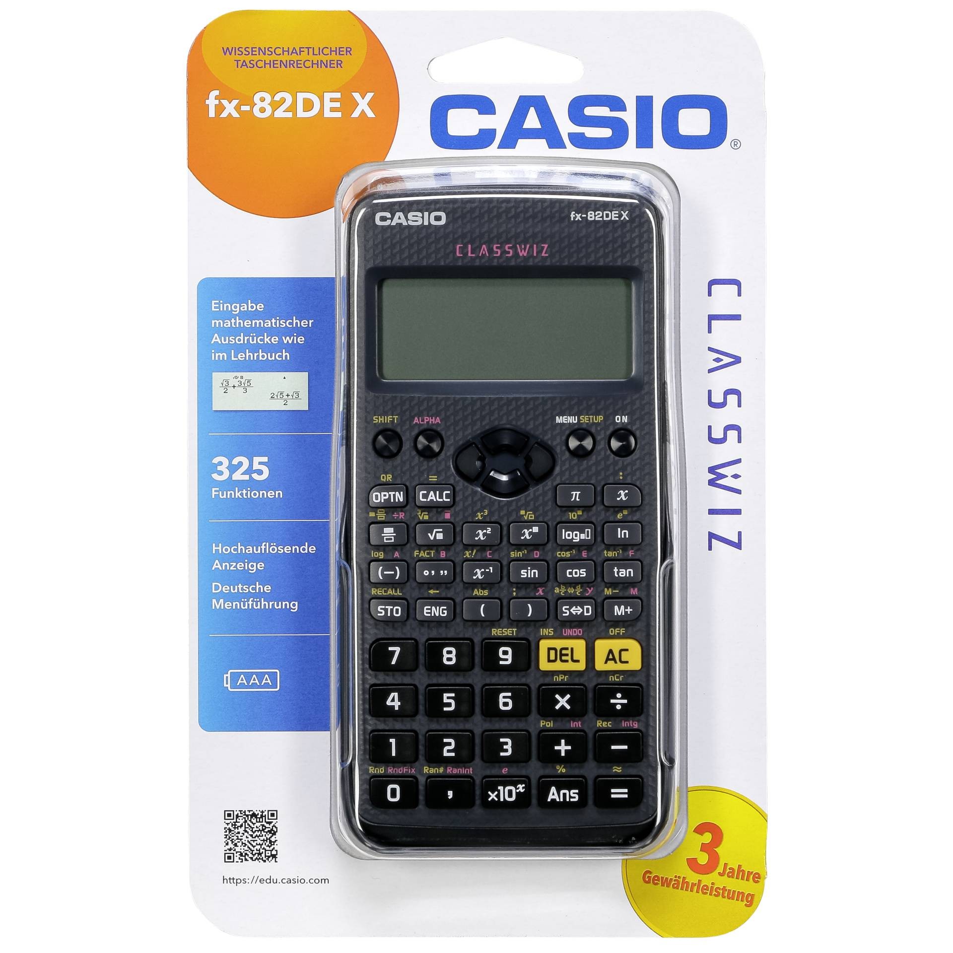Casio FX-82DEX Schulrechner Schwarz Display (Stellen): 12