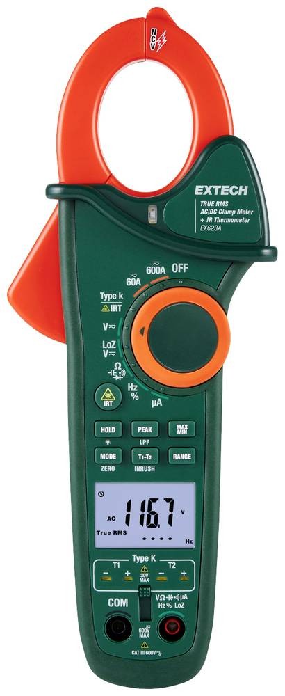 Extech EX623A Stromzange digital IR-Thermometer CAT III 600V Anzeige (