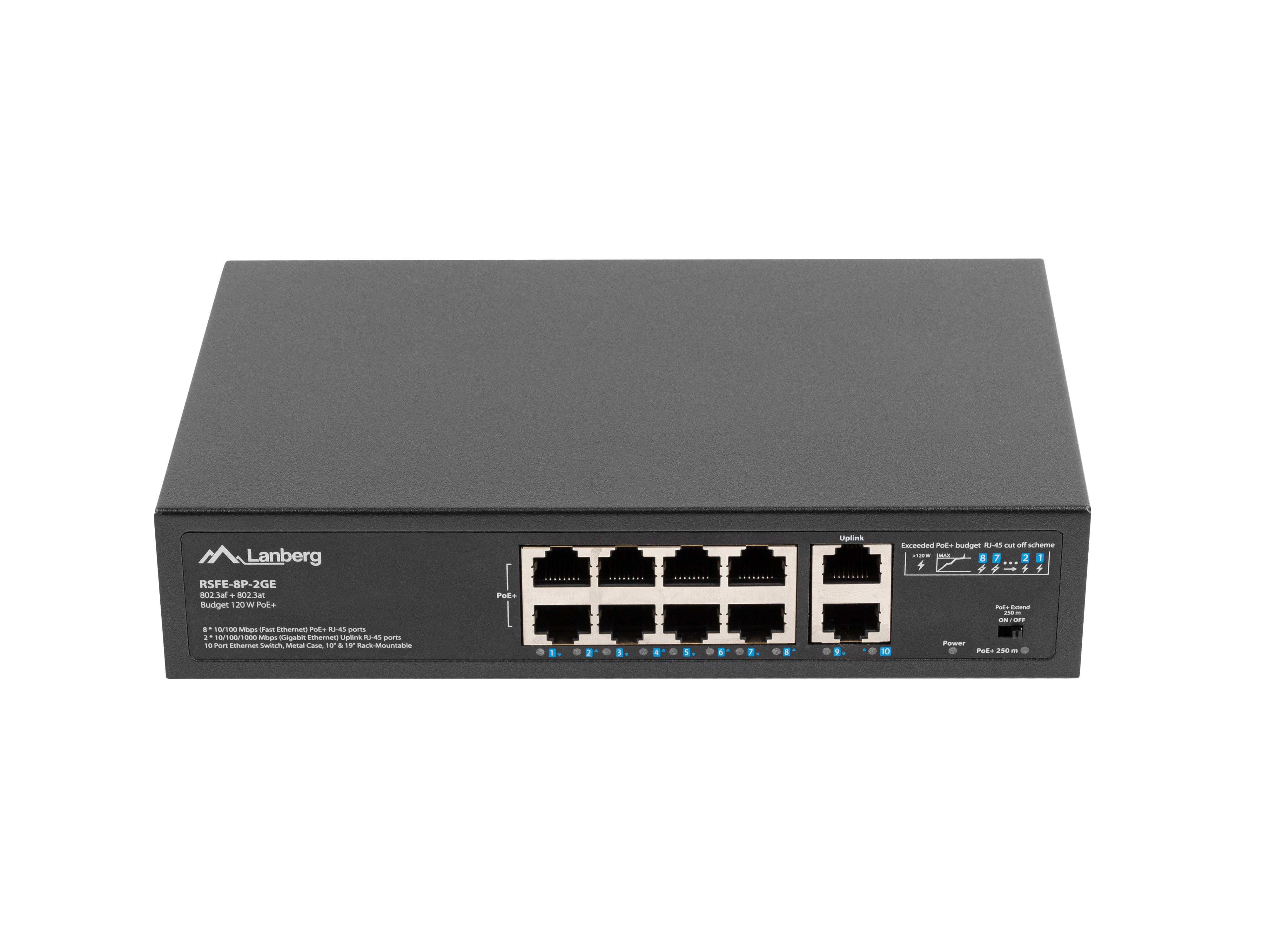 LANBERG Switch 8-Port 100MB PoE+/2x1Gb unmanag. 10/19" 120W