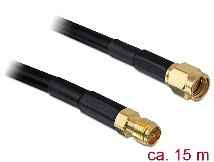 DeLOCK 15m CFD200 coaxial cable RP-SMA Black - DeLOCK 15m CFD200, 15