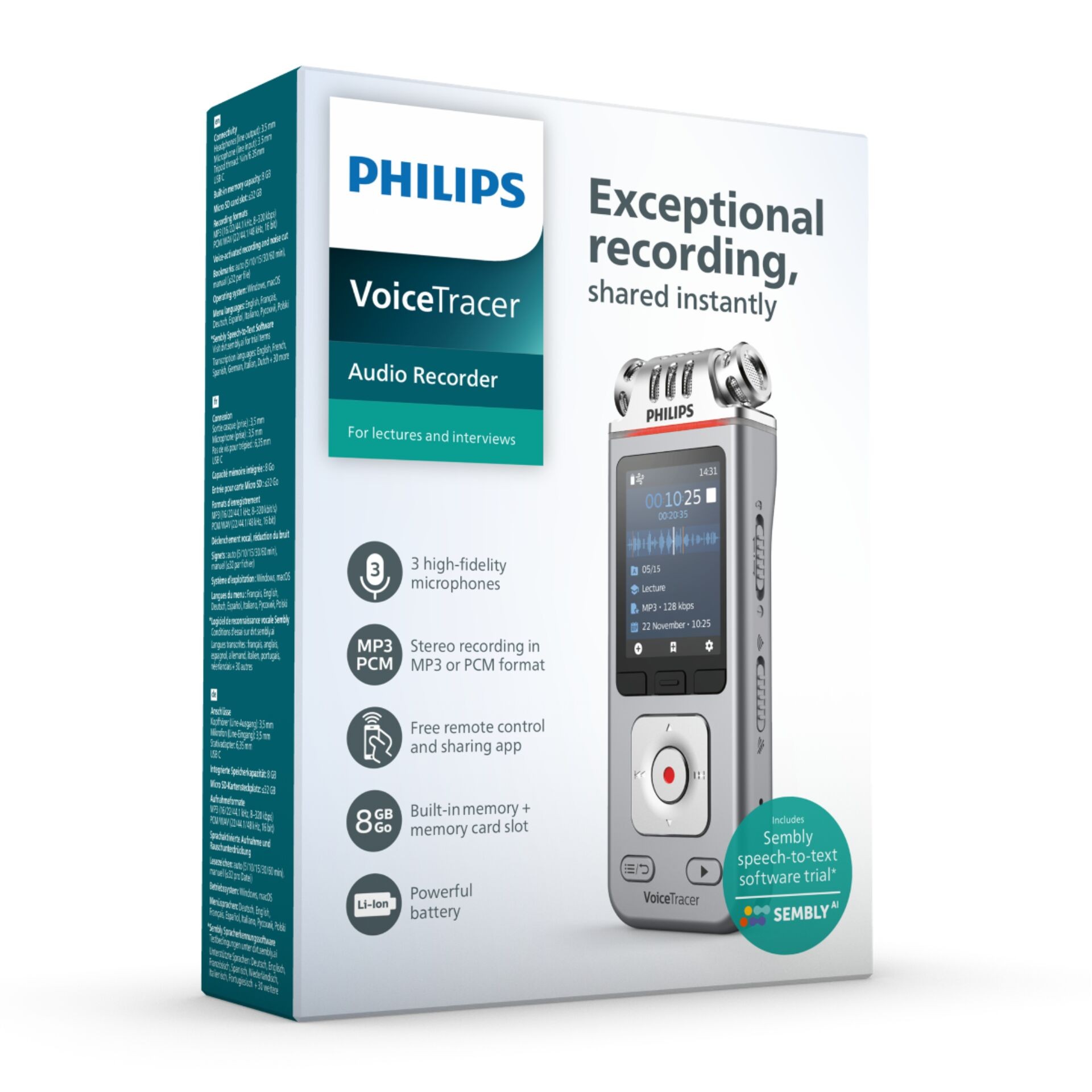 Philips DVT4115 Digital Voice Tracer Flash card Cromo, Argento -