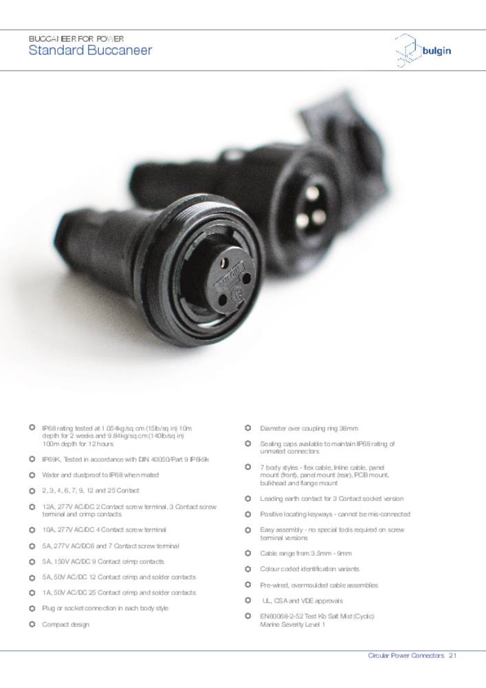 Bulgin Circular Connector, 7 Contacts, In-line, Plug, Male, IP68,