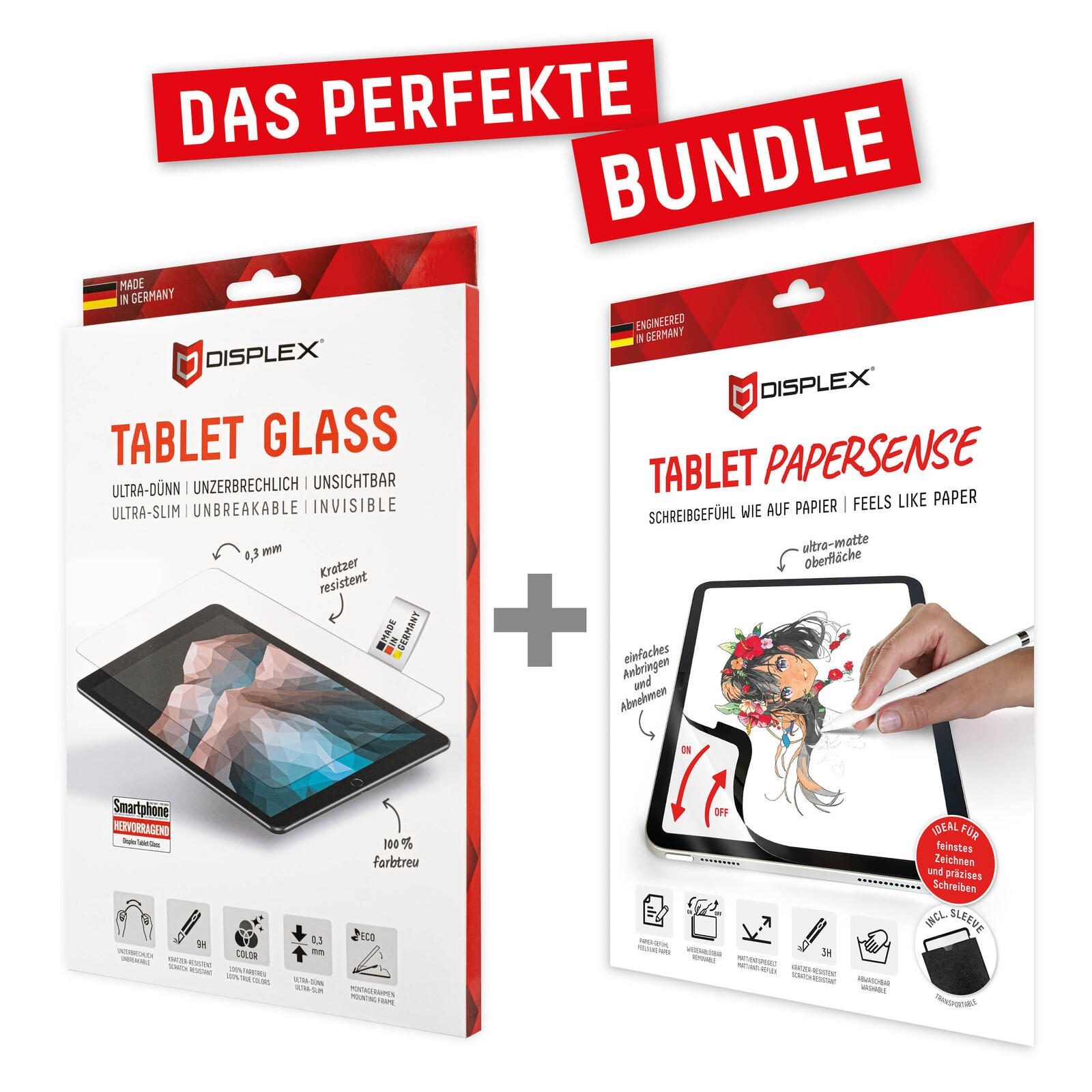 DISPLEX Tablet Glass (9H) & PaperSense Schreib- and Zeichenfoil for