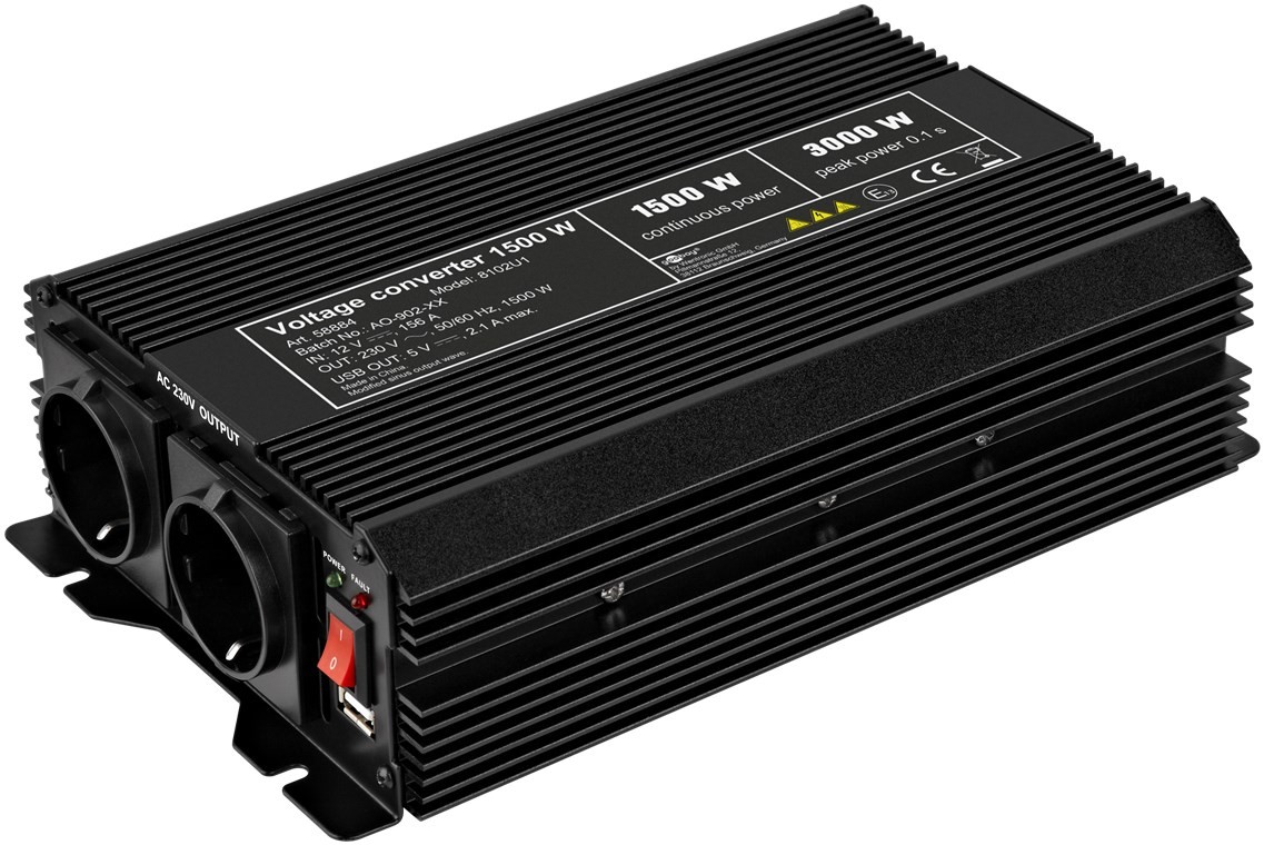 Goobay Wechselrichter SPW IT 1500W 12 V/DC - 230 V/AC, 5 V/DC