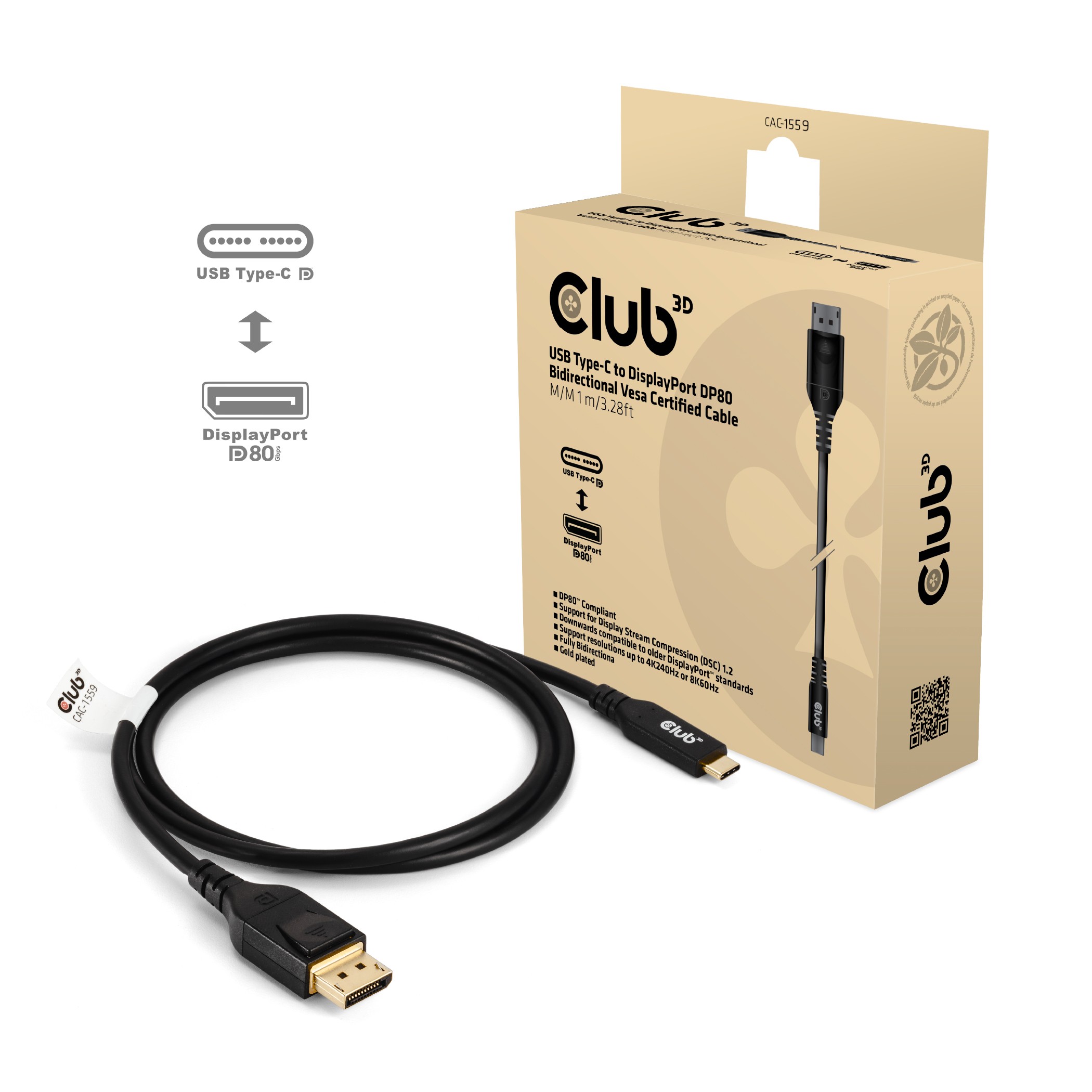 Club3D Club 3D USB Typ-C auf DP80 bidirektionales VESA zertifiziertes
