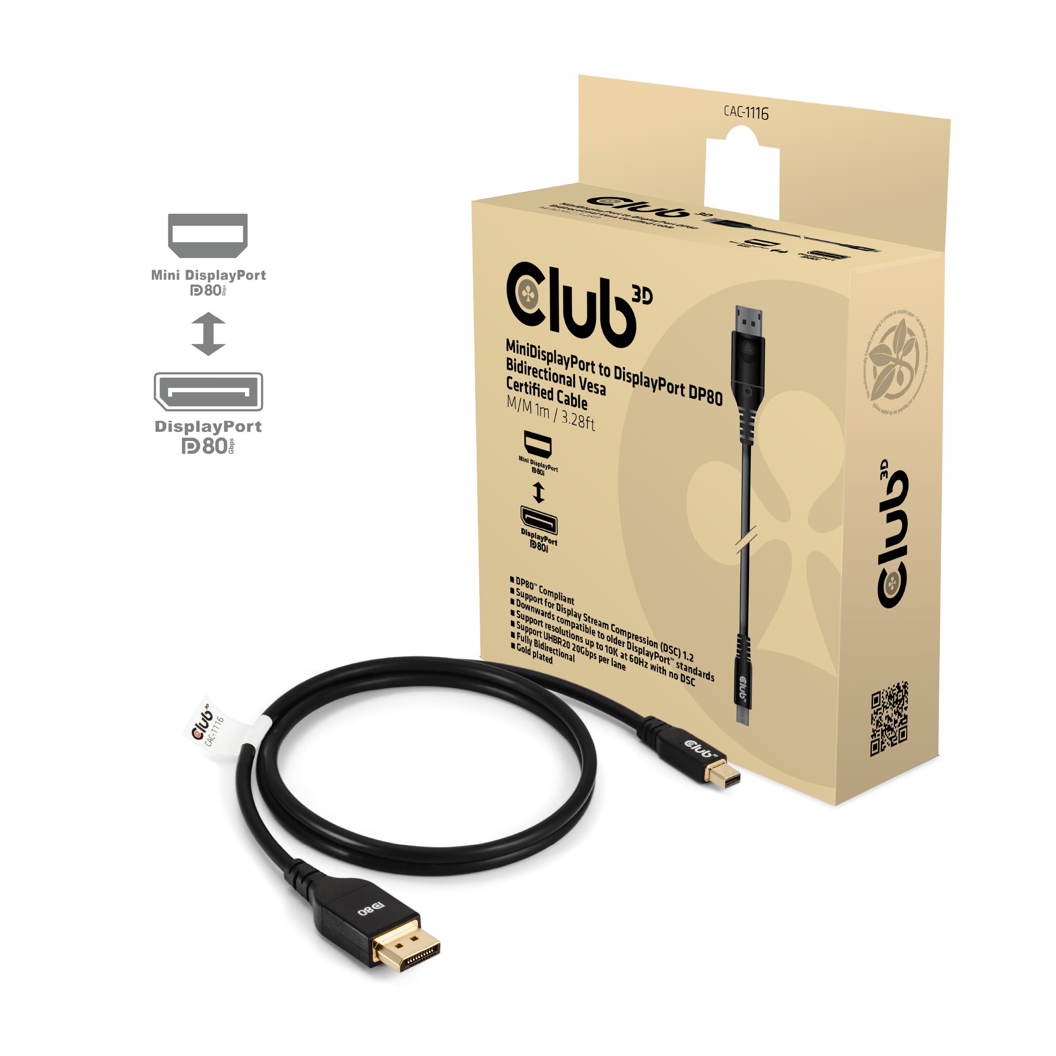 CLUB3D Mini DisplayPort to DisplayPort Bi-Directional VESA DP80