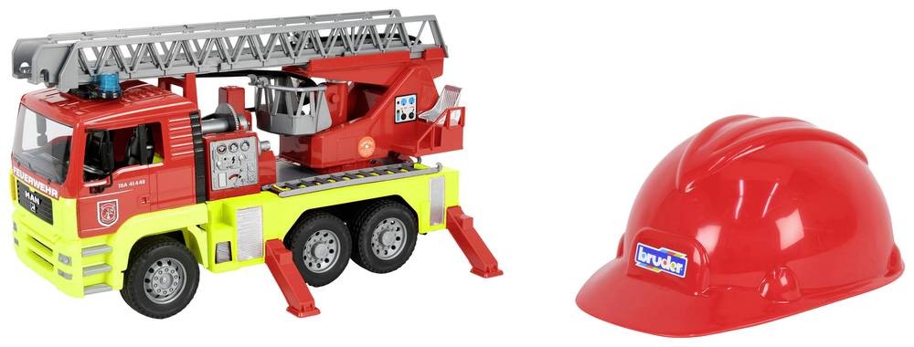 Bruder MAN TGA Feuerwehr Drehleiter + Feuwerwehr Spielhelm