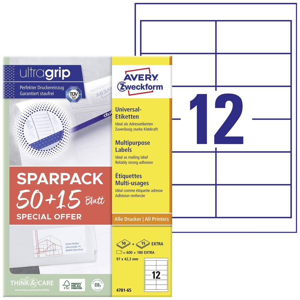 Avery 4781-65 self-adhesive label Rectangle Permanent White 780 pc(s)