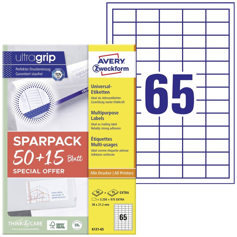 Avery 6121-65 self-adhesive label Rectangle Permanent White 4225 pc(s)