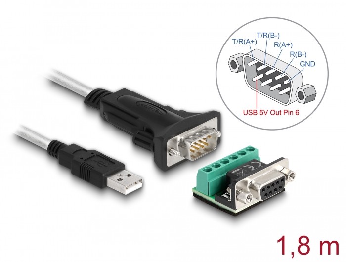 DeLOCK Adapter USB 2.0 Type-A to 1 x Serial RS-422/485 male with 6