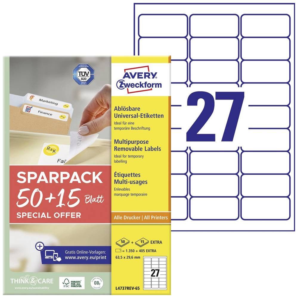 Avery L4737REV-65 printer label White Self-adhesive printer label -