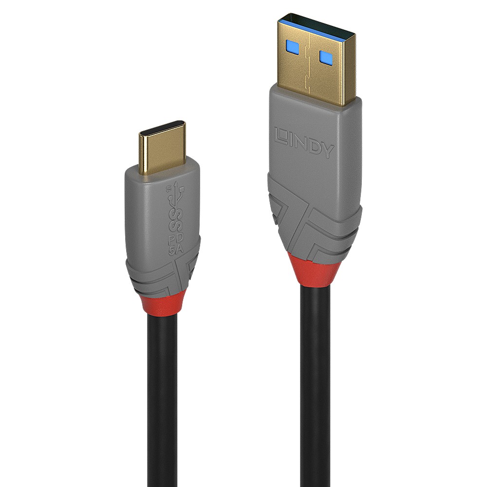 Lindy 2m USB 3.2 Type A to C Cable, 10Gbps, 5A, PD, Anthra Line -